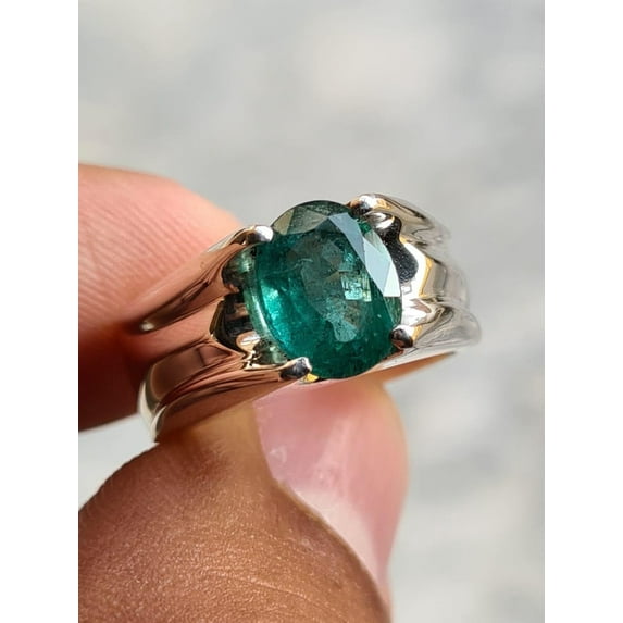 3Ct Emerald Cut Lab-Created Green Emerald Men's Wedding Ring Real 925 Sterling Silver
