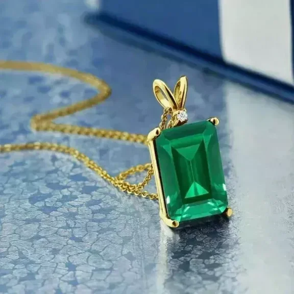 3Ct Emerald Cut Lab Created Green Emerald Solitaire Pendant 14K Yellow Gold Over