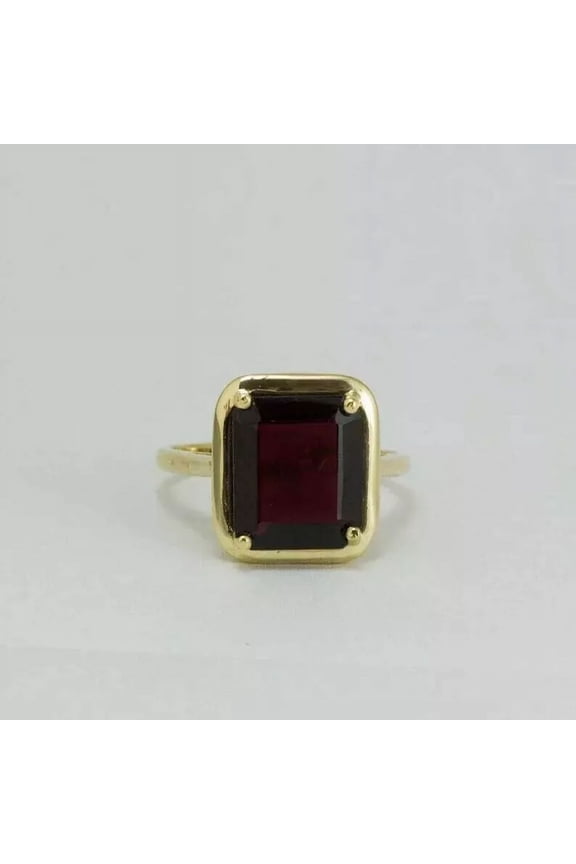 3Ct Emerald Cut Lab Created Red Ruby Solitaire Ring 14K Yellow Gold Over Silver