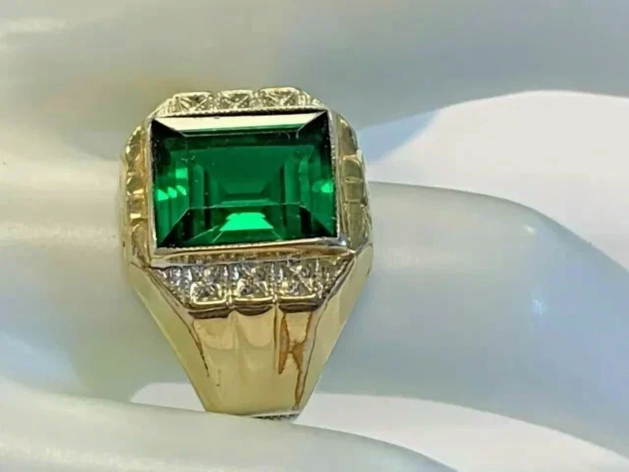 3Ct Emerald Cut Simulated Green Emerald Diamond Engagement Men's Ring ...