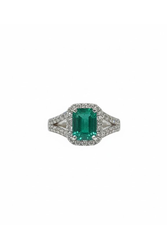 3Ct Emerald Cut Simulated Green Emerald Halo Women's Engagement Ring 14K White Gold Plated