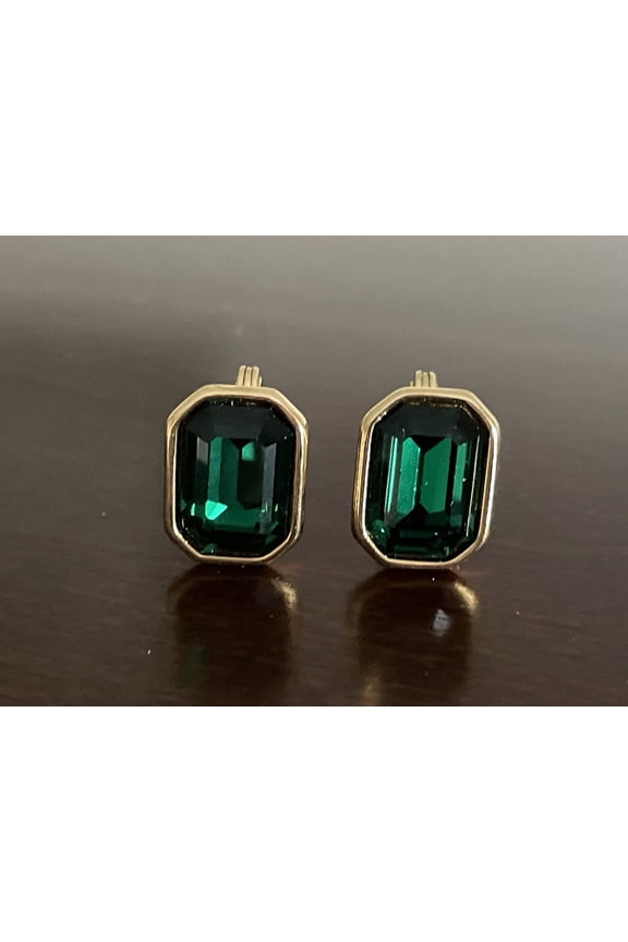 3Ct Emerald Cut Simulated Green Emerald Women's Weddings Solitaire Hoop Earrings 14K Yellow Gold Plated