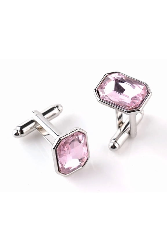 3Ct Emerald Cut Simulated Pink Sapphire Solitaire Men's Cufflinks 14K White Gold Plated 925 Silver