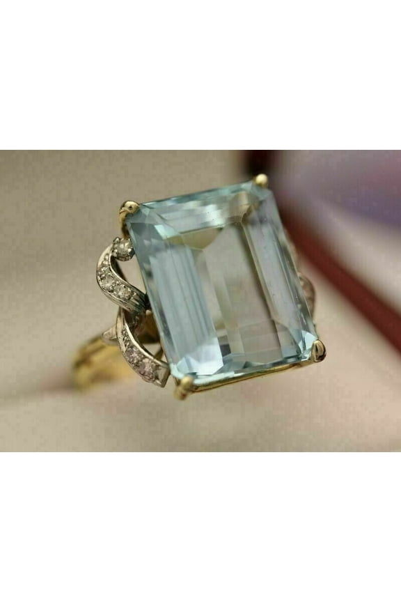 3Ct Emerald Lab-Created Aquamarine Women's Solitaire Ring 14K Yellow Gold Plated