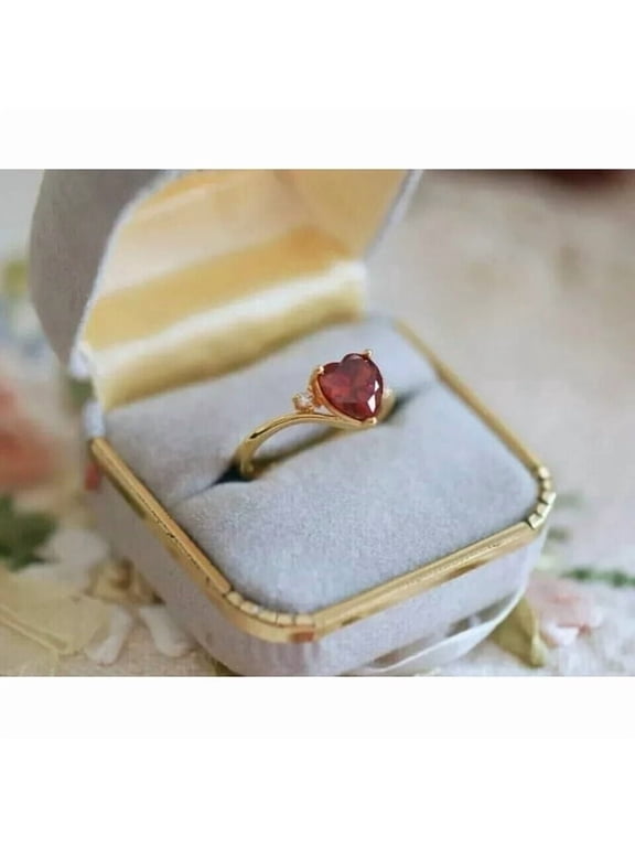 3Ct Heart Cut Diamond Red Ruby Wedding Ring For Women's 14K Yellow Gold Plated Silver