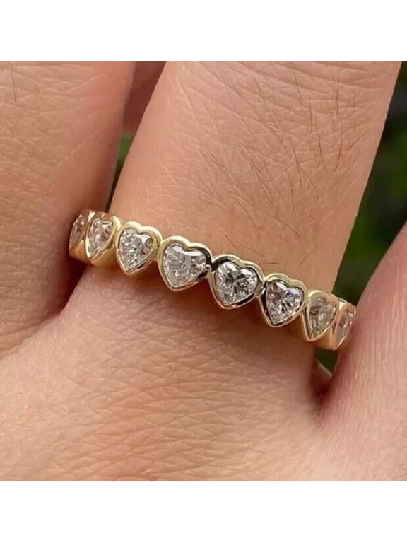 3Ct Heart Cut Lab Created Diamond Heart Eternity Band Ring 14K Yellow Gold Plated For Her