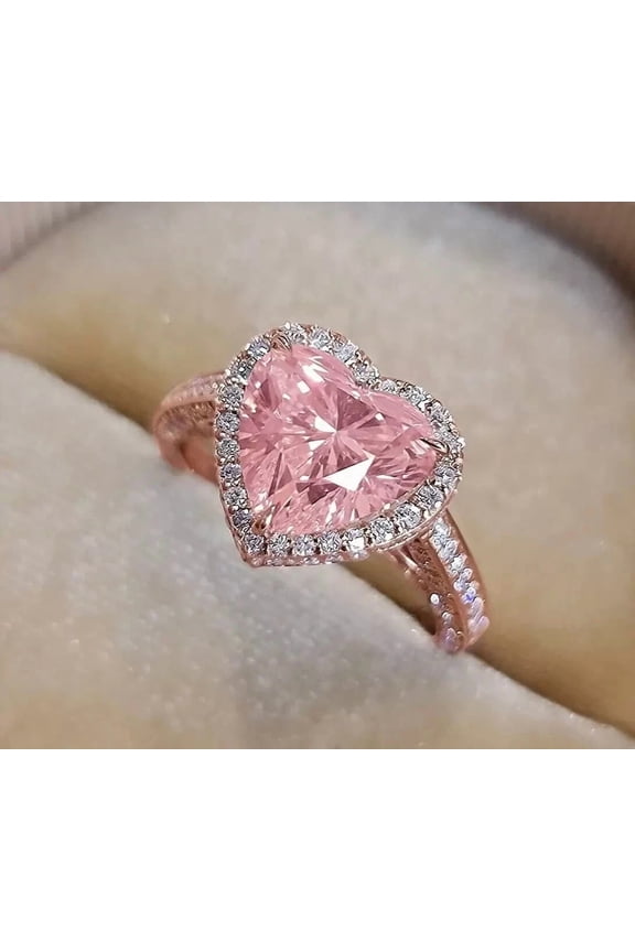 3Ct Heart Cut Lab Created Pink Sapphire Engagement Halo Ring 14k Rose Gold Plated Silver