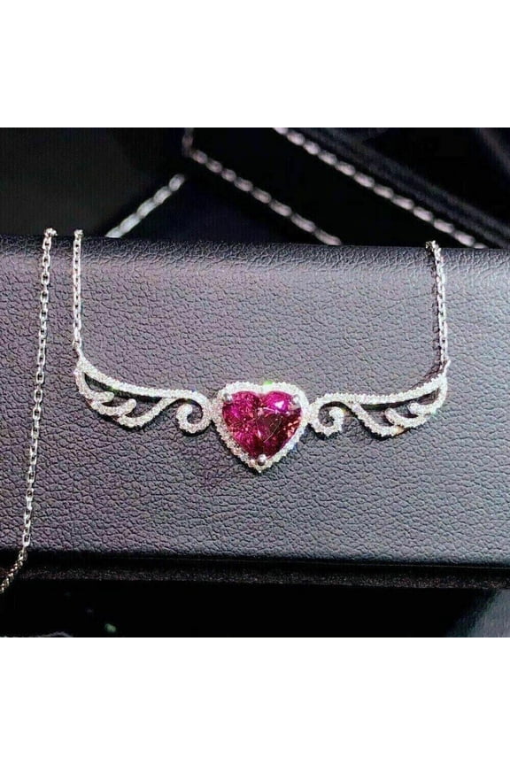 3Ct Heart Cut Lab Created Red Ruby Women's Wedding Gift Pendant Necklace 14K White Gold Plated Free Chain 18"