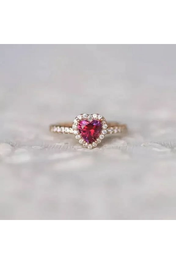 3Ct Heart Cut Lab Created Ruby Valentine Gift Ring 14K Rose Gold Plated Silver
