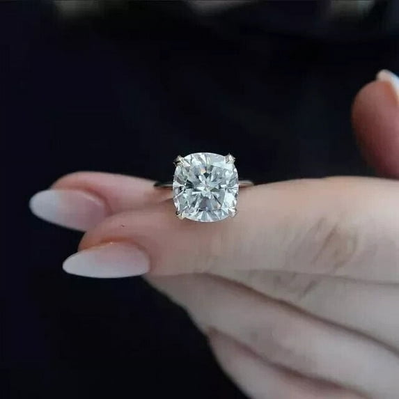 3Ct Lab Created Diamond Cushion Cut Solitaire Engagement Ring 14K White Gold Plated