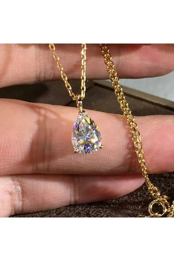 3Ct Lab Created Diamond Pear Cut Solitaire Pendant 14K Yellow Gold Plated With 18" chain