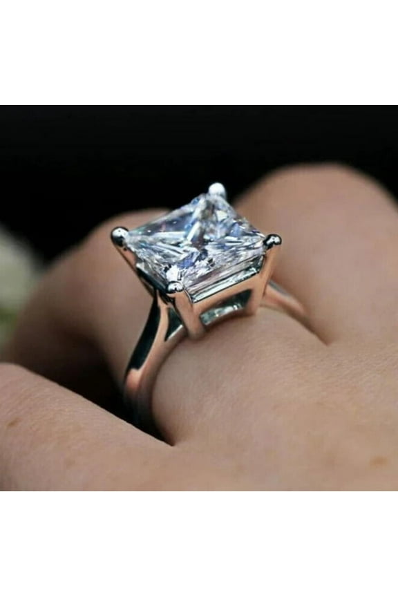 3Ct Lab Created Diamond Princess Cut Solitaire Ring 14K White Gold Plated