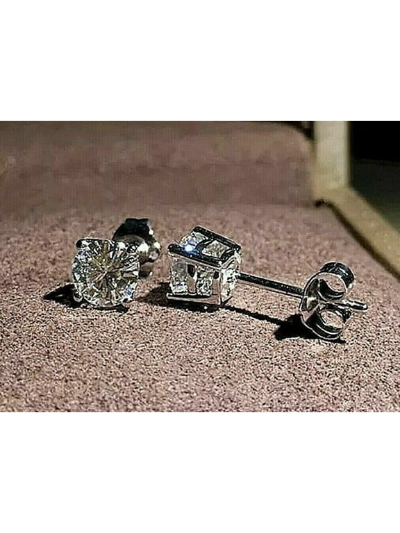 3Ct Lab Created Diamond Round Cut Solitaire Fancy Stud Earrings 14K White Gold Plated