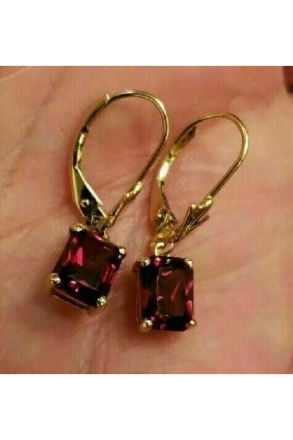 3Ct Lab Created Garnet Cushion Cut Solitaire Drop & Dangle Earrings 14K Yellow Gold Plated
