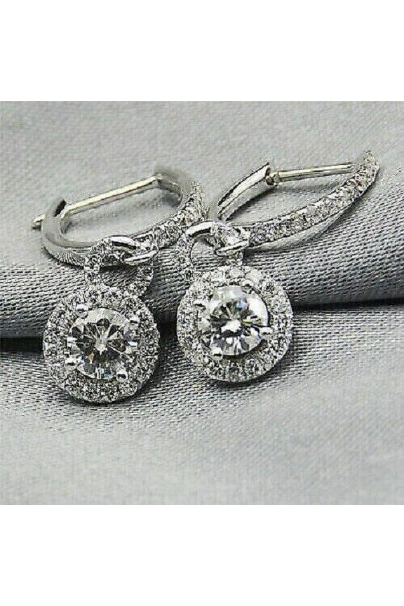 3Ct Lab Created Round Cut Diamond Drop Dangle Earrings 14K White Gold Plated
