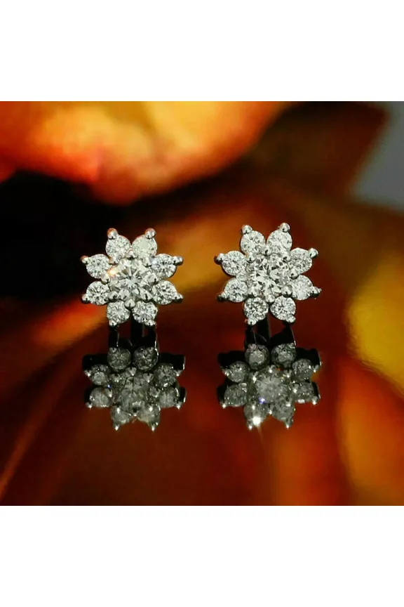 3Ct Lab-Created Round Diamond Snowflake Cluster Stud Earrings 14k White Plated