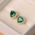 3Ct Lab Created Trillion Emerald & Round Diamond Earrings 14k Yellow ...