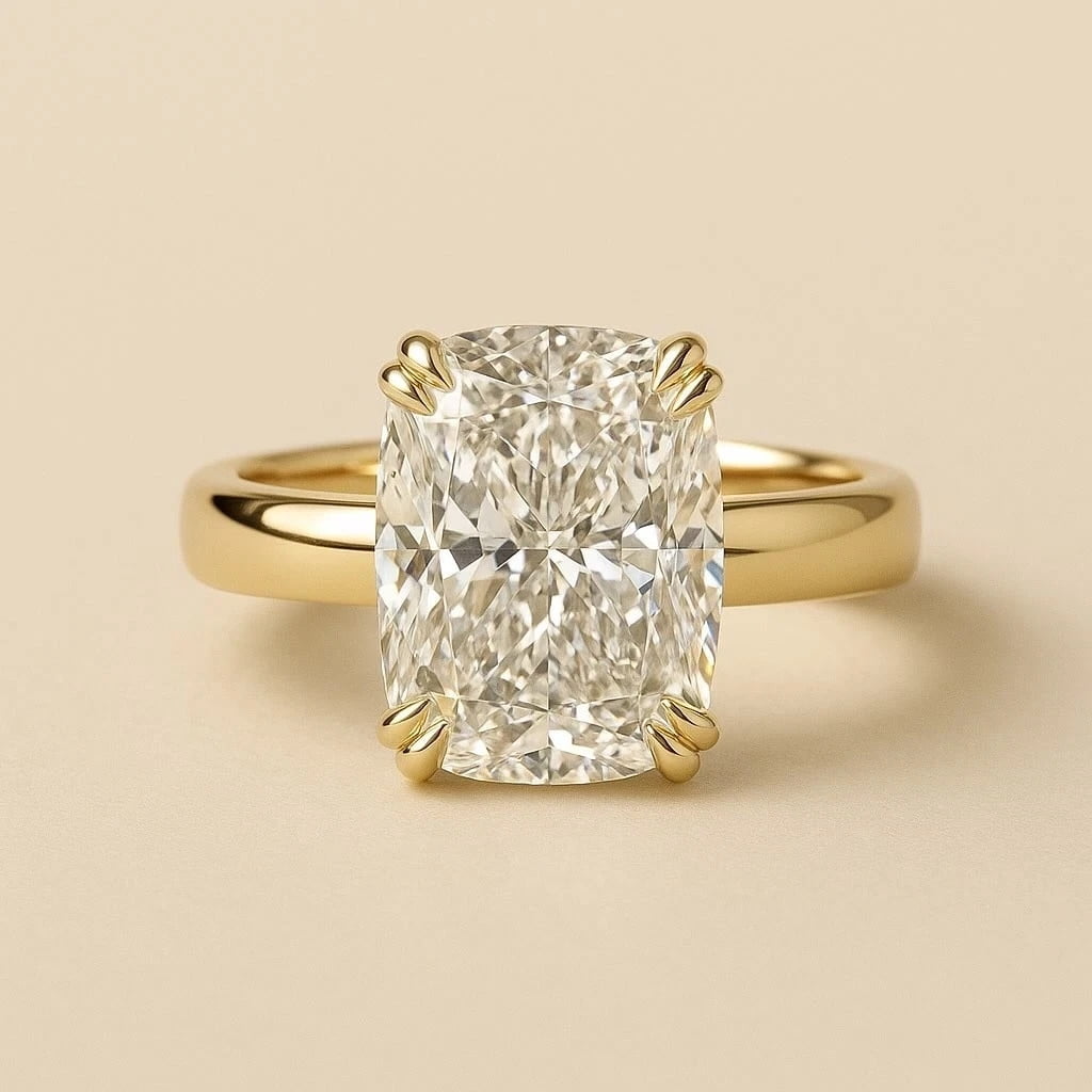 Large Yellow Lab 3Ct Long Cushion Cut Certified Lab Created Diamond Solitaire Ring 14kt ...