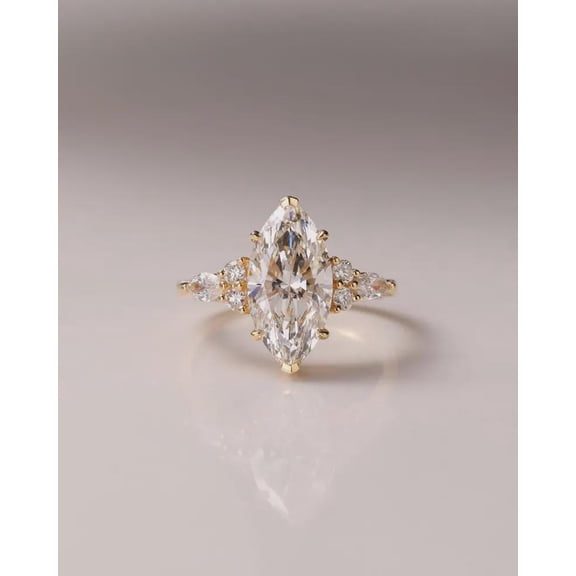 3Ct Marquise Cut Real Moissanite Diamond Engagement Ring 14K Yellow Gold Plated
