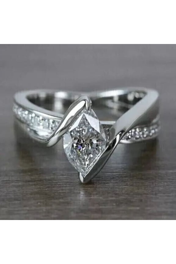 3Ct Marquise Cut Lab-Created Diamond Engagement Ring 14k White Gold Plated Silver