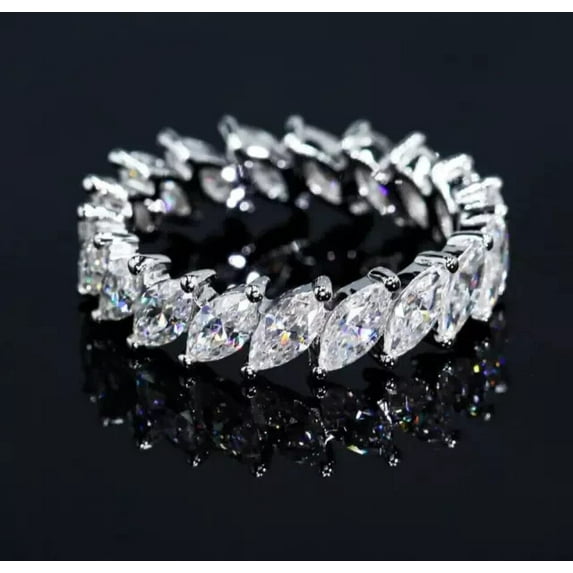 3Ct Marquise Cut Lab Created Diamond Women's Band Ring 14K White Gold Plated