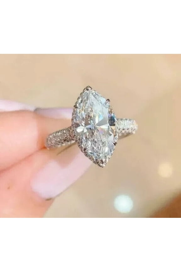3Ct Marquise Cut Lab Created Diamond Women's Engagement Ring 14K White Gold Plated
