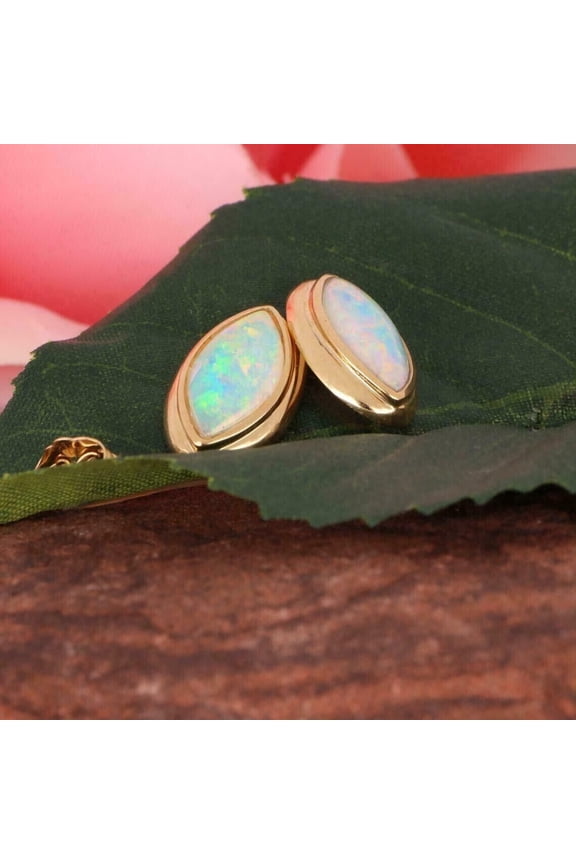 3Ct Marquise Cut Lab Created Fire Opal Solitaire Stud Earrings 14K Yellow Gold Plated 925 Sterling Silver For Her