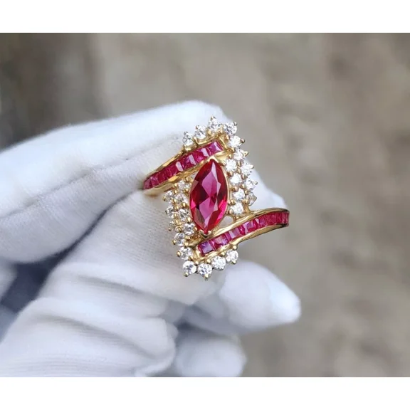 3Ct Marquise Cut Lab-Created Ruby Cocktail Engagement Ring 14K Yellow Gold Over