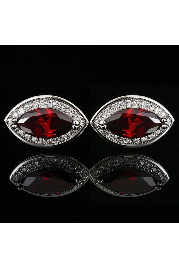 3Ct Marquise Cut Simulated Red Garnet Men's Weddings Gift Cufflinks 14K White Gold Plated