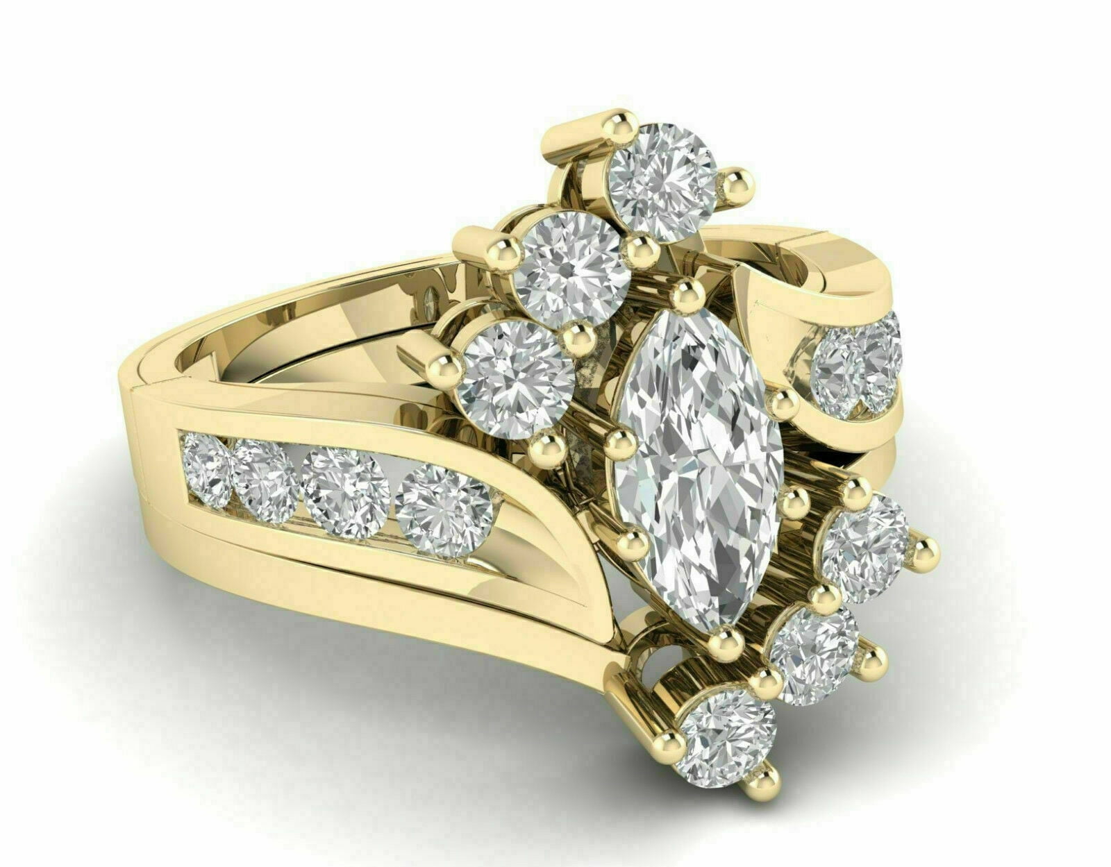 SHREE JEWELS 3Ct Marquise Cut White Diamond VS1 14k Gold Finish Women Cluster Engagement Ring