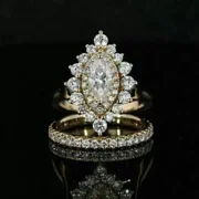 ALFIE JEWELRY 3Ct Marquise Lab-Created Diamond 14K Yellow Gold Plated Bridal Set Ring