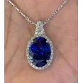 thumbnail image 1 of 3Ct Oval Cut Lab-Created Blue Sapphire Halo Pendant 14k White Gold Plated, 1 of 2