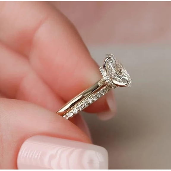 3Ct Oval Cut Real Moissanite Diamond Bridal Engagement Ring In 14K Yellow Gold Plated