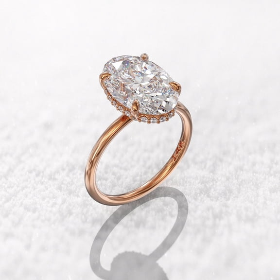 3Ct Oval Cut Real Moissanite Diamond Engagement Ring 14K Rose Gold Plated