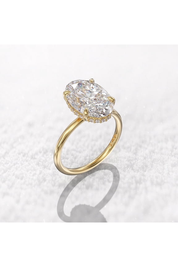 3Ct Oval Cut Lab Created Diamond Engagement Ring 14K Yellow Gold Plated