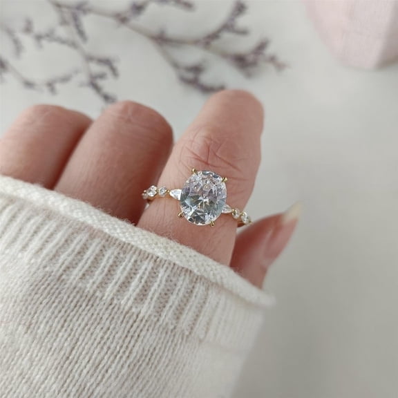 3Ct Oval Cut Real Moissanite Diamond Engagement Ring In 14K Yellow Gold Plated