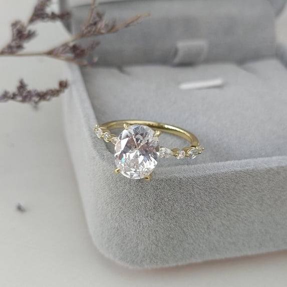 3Ct Oval Cut Lab Created Diamond Engagement Ring In 14K Yellow Gold Plated