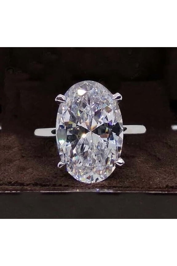 3Ct Oval Cut Lab-Created Diamond Solitaire Engagement Ring 14K White Gold Plated Silver