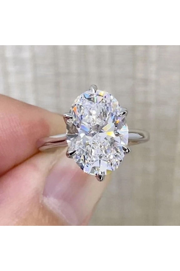 3Ct Oval Cut Lab Created Diamond Solitaire Engagement Ring 14K White Gold Plated Silver