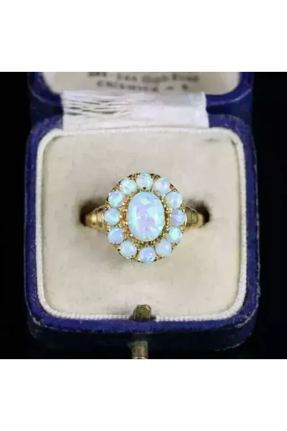 3Ct Oval Cut Lab Created Fire Opal Halo Engagement Ring 14k Yellow Gold Plated