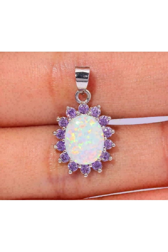 3Ct Oval Cut Lab Created Fire Opal Women's Pendant 14K White Gold Plated Free Chain