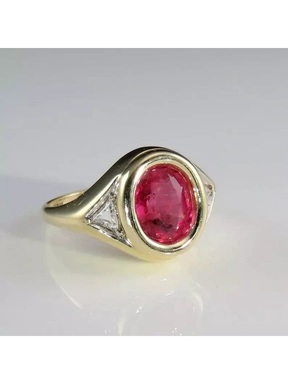3Ct Oval Cut Lab-Created Red Ruby Bezel Set Women's Engagement Ring 14k Yellow Gold Plated Silver