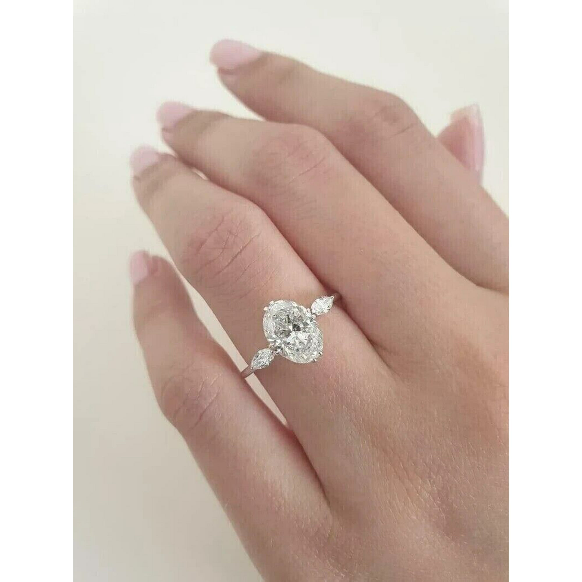 JEWELLERY CRAFT 3Ct Oval Cut Lab Grown Diamond (VVS1/G-H) 14K White Gold Plated 3-Stone Ring Fine Jewelry for Women