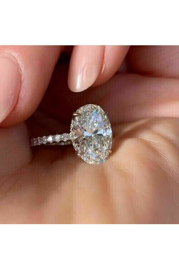 3Ct Oval Cut Simulated Diamond Hidden Halo Engagement Ring 925 Sterling Silver
