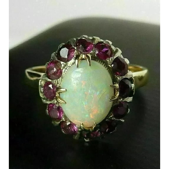 3Ct Oval Cut Simulated Fire Opal Halo Women Wedding Ring 14K Yellow Gold Plated