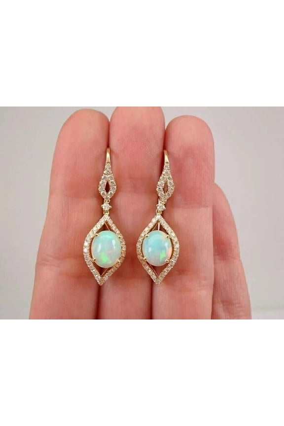 3Ct Oval Cut Simulated Fire Opal Women Drop Dangle Earrings 14k Yellow Gold Plated 925 Sterling Silver
