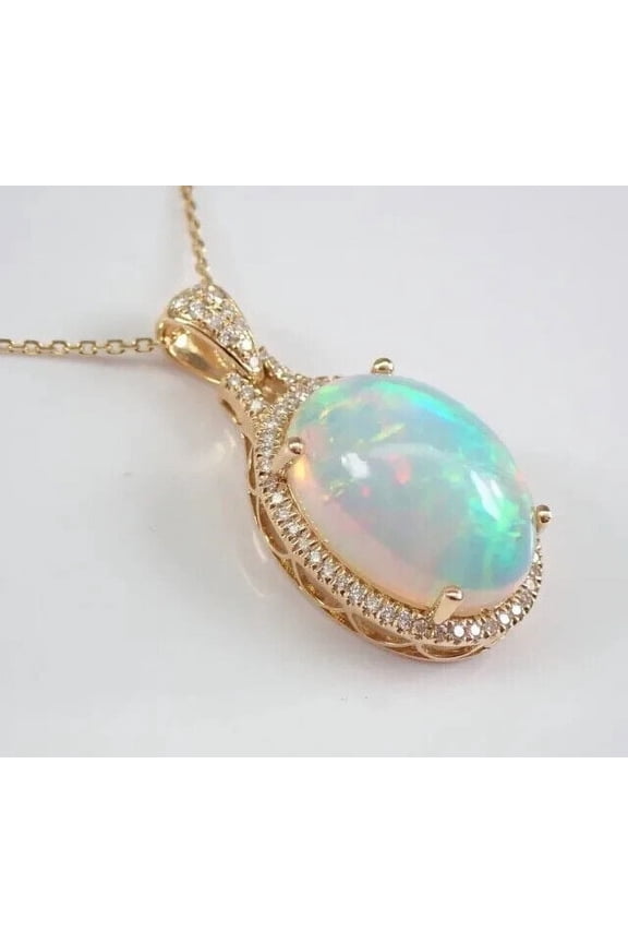 3Ct Oval Cut Simulated Fire Opal Women's Pendant 14K Yellow Gold Plated 18"