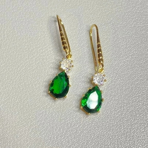 3Ct Pear Cut Green Lab Created Women's Drop Earrings 14K Yellow Gold Plated
