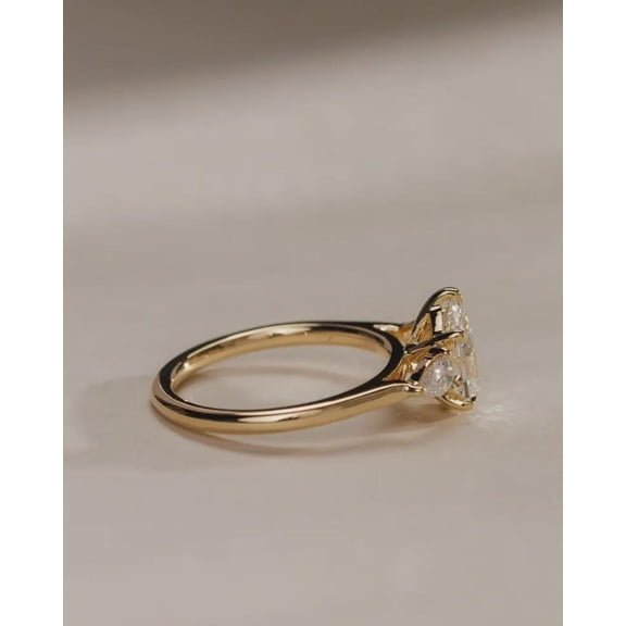 3Ct Pear Cut Real Moissanite Diamond Engagement Ring 14K Yellow Gold Plated