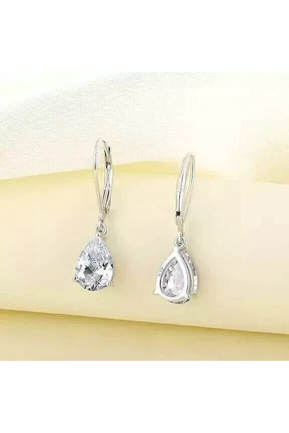 3Ct Pear Cut Lab Created Diamond Halo Women's Drop/Dangle Earrings 14K White Gold Plated